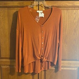She + Sky Rust Button-Down Women's Top